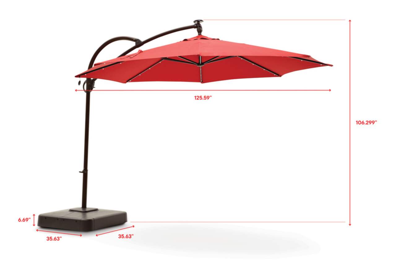 CANVAS Madrid Outdoor/Patio Offset Umbrella w/ Solar LED Lights, Base &  Crank, Red, 11-ft