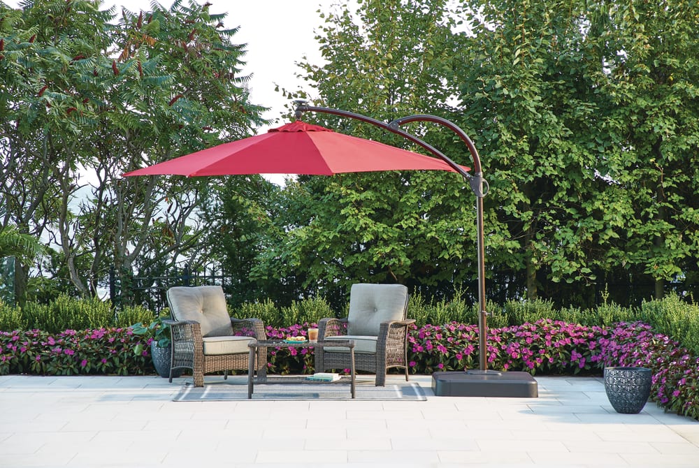 Canvas Madrid Outdoor Patio Offset Umbrella W Solar Led Lights Base Crank Red 11 Ft Canadian Tire - Patio Sets With Umbrella Under 2000