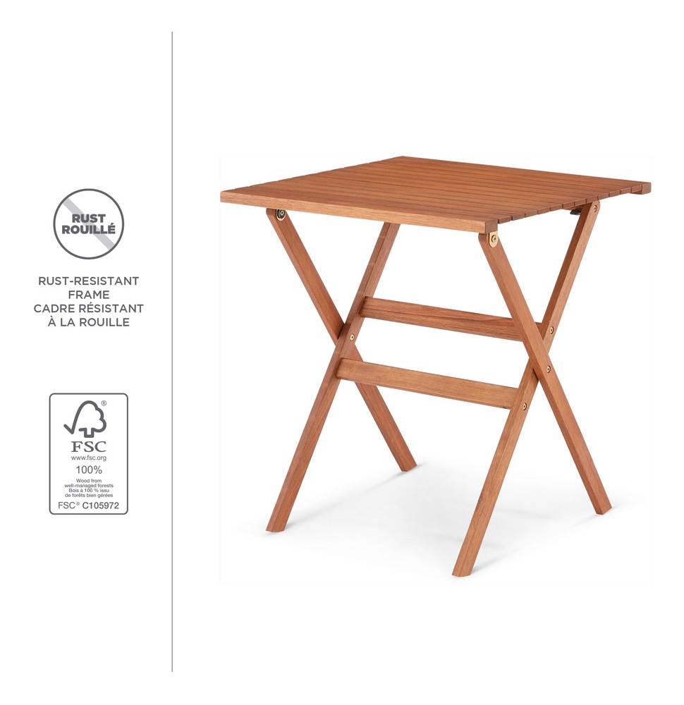 CANVAS Sherbrooke Table bistro de jardin carrée en bois, 26 x 26 x 29