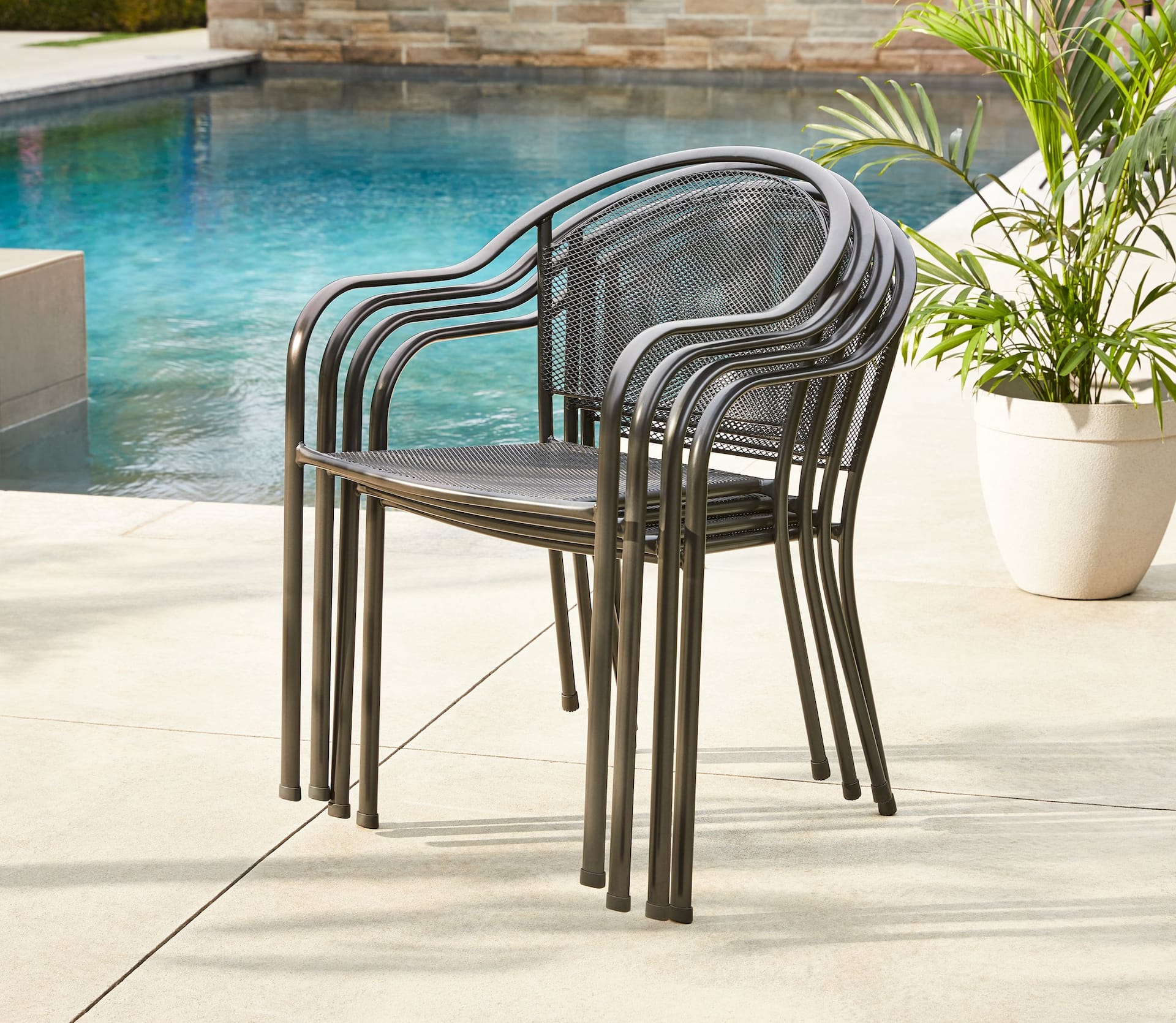 CANVAS High Park Steel Mesh Outdoor Patio Dining Chair Stackable Grey Canadian Tire