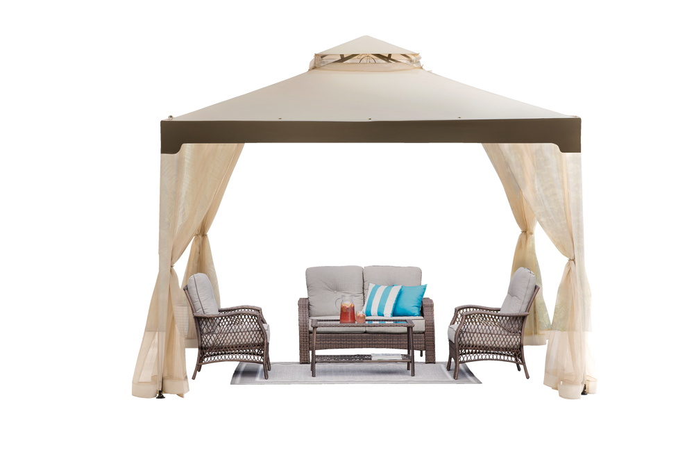 For Living Square Outdoor/Patio SoftTop Gazebo w/ Netting & Canopy