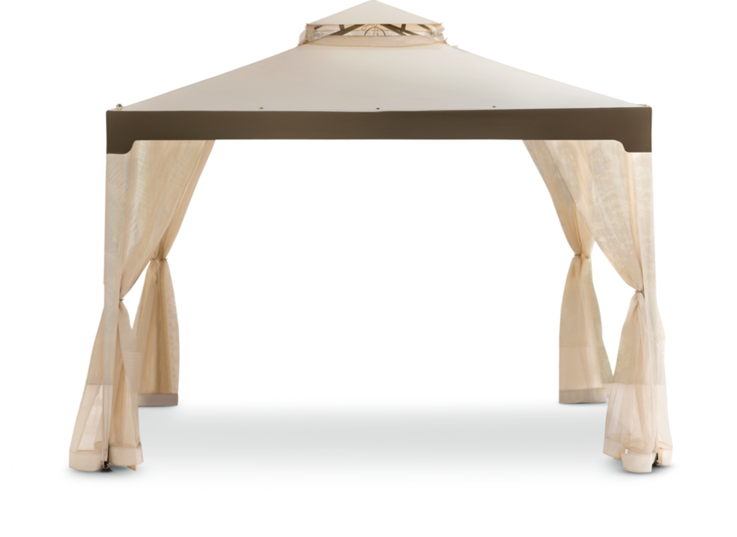 For Living Square Outdoor/Patio Soft-Top Gazebo w/ Netting & Canopy, Beige, 10x10-ft Front_Flat