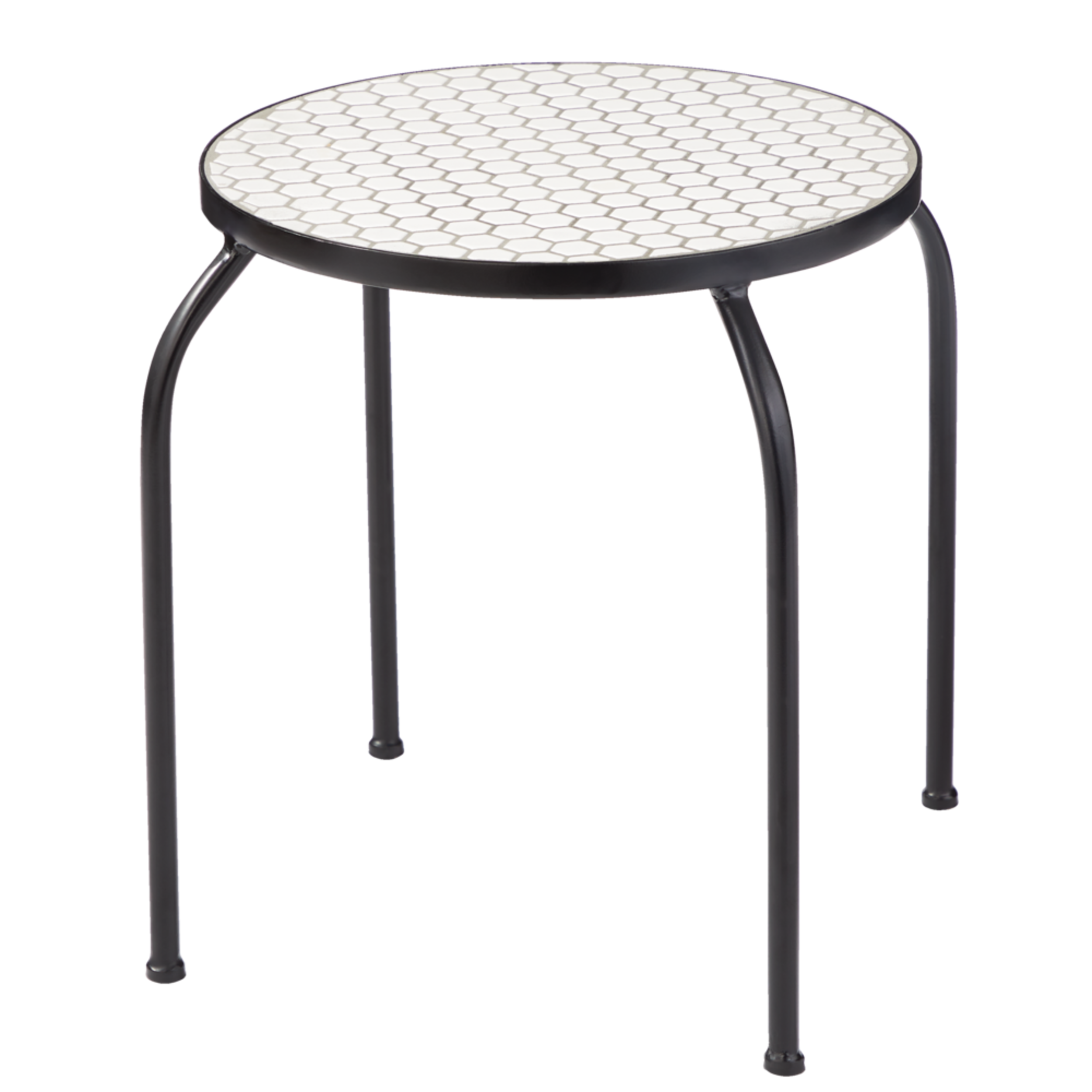 CANVAS Annette Steel Frame Round Outdoor/Patio Side Table w/ Honeycomb Tile, 15x15x17-in Front_Angled_Left