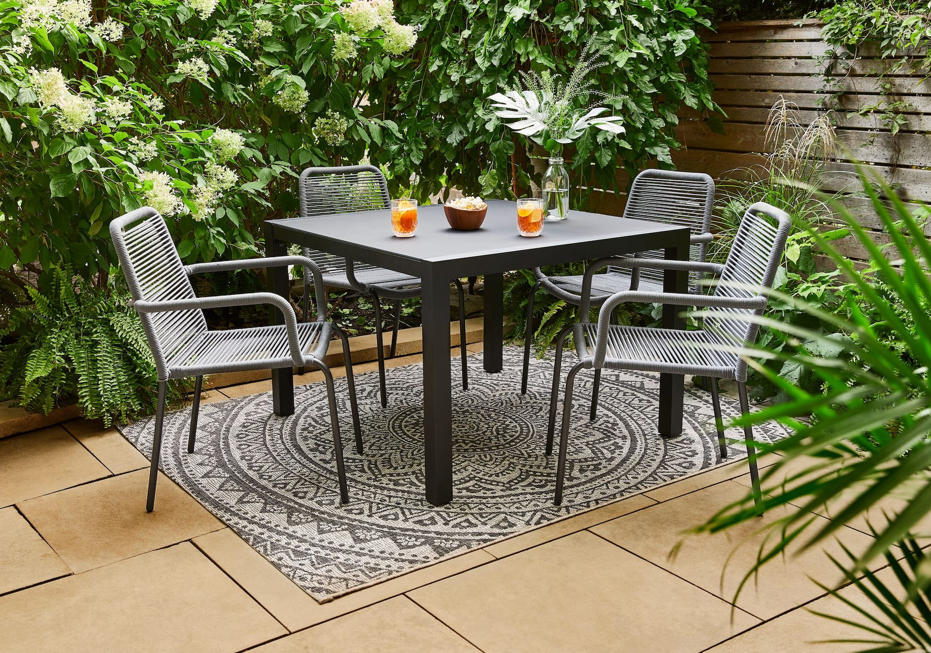 CANVAS Mercier Steel Square Outdoor Patio Dining Table w Umbrella