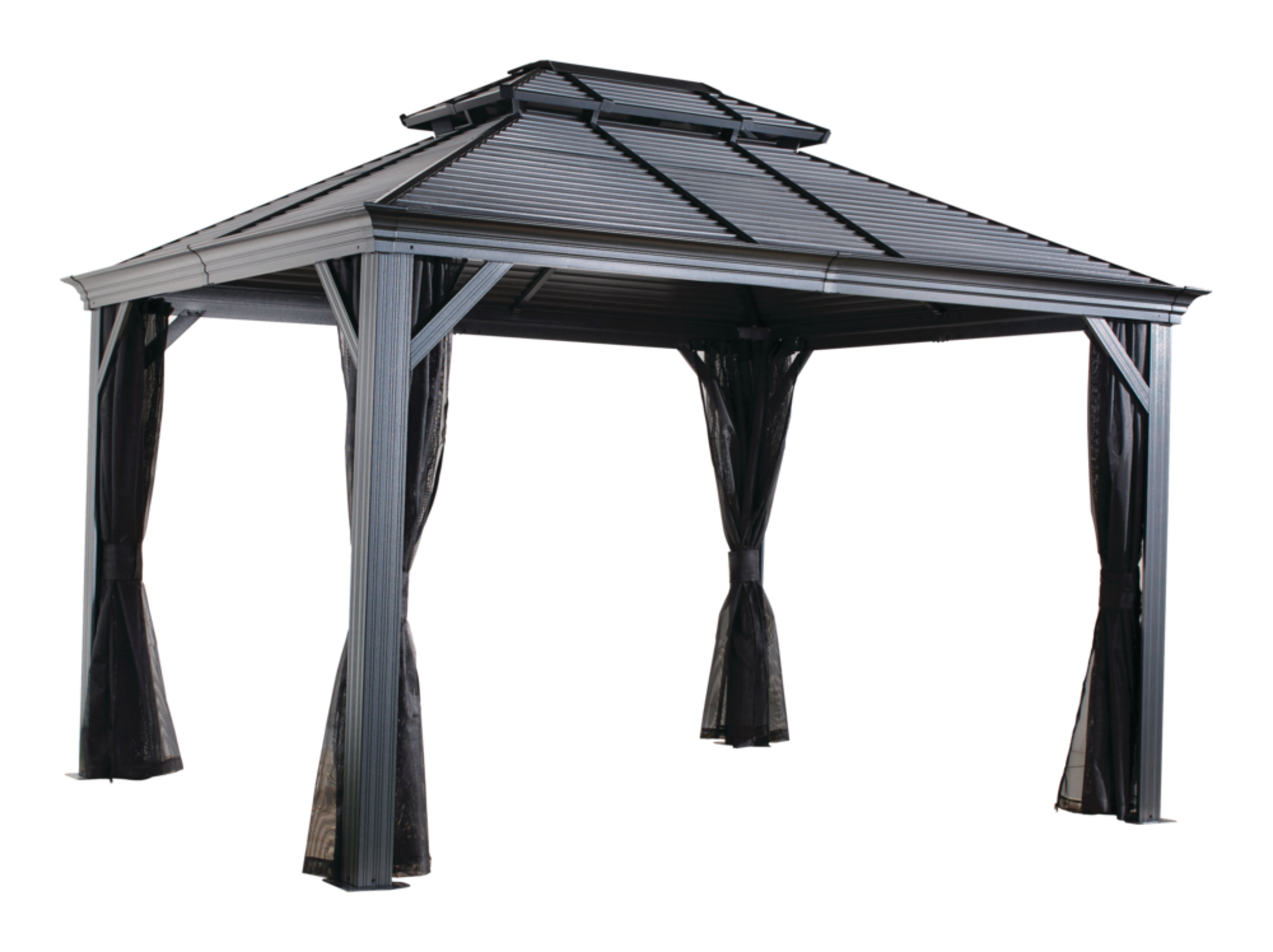 SOJAG Mykonos Rectangular  Outdoor/Patio Hard-Top Gazebo w/ Mosquito Net, Grey, 10x12-ft Front_Three_Fourths_Angled_Right