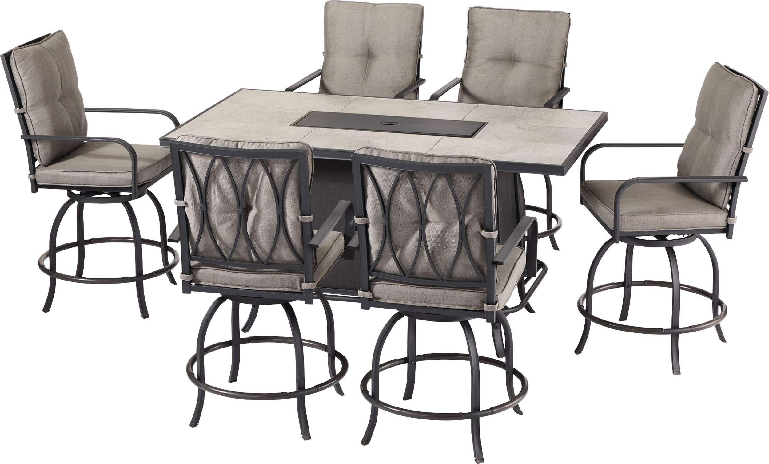 CANVAS Camrose Fire All-Weather Wicker Outdoor/Patio Dining Set w/ Fire Pit Table, 7-pc Front_Three_Fourths_Angled_Left