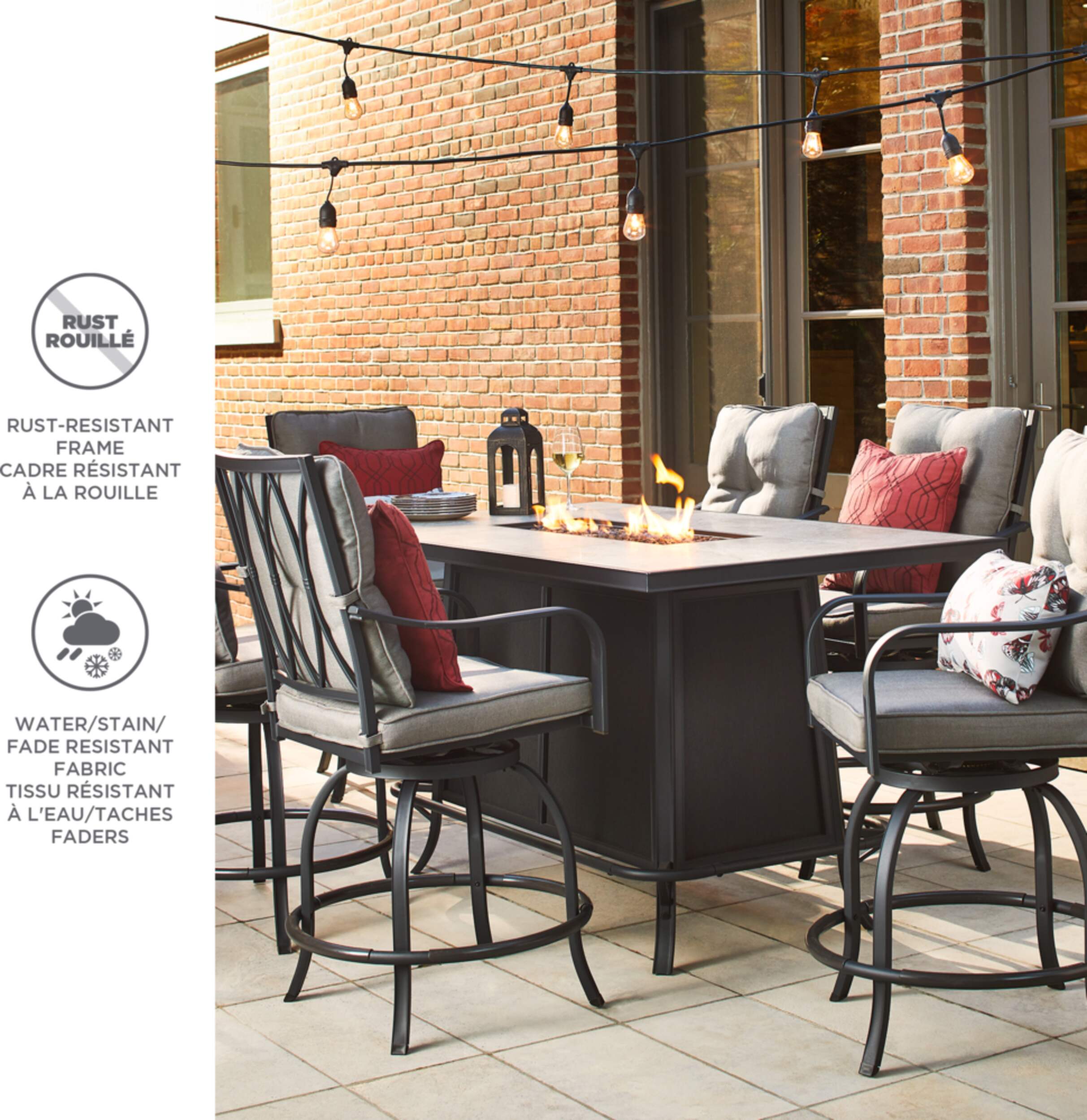 CANVAS Camrose Fire AllWeather Wicker Outdoor/Patio Dining Set w/ Fire