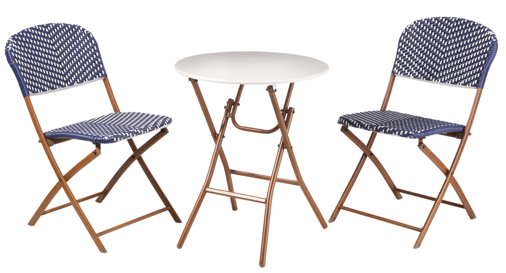 CANVAS Laval Folding, Wicker Outdoor/Patio/Balcony Bistro Set, Blue