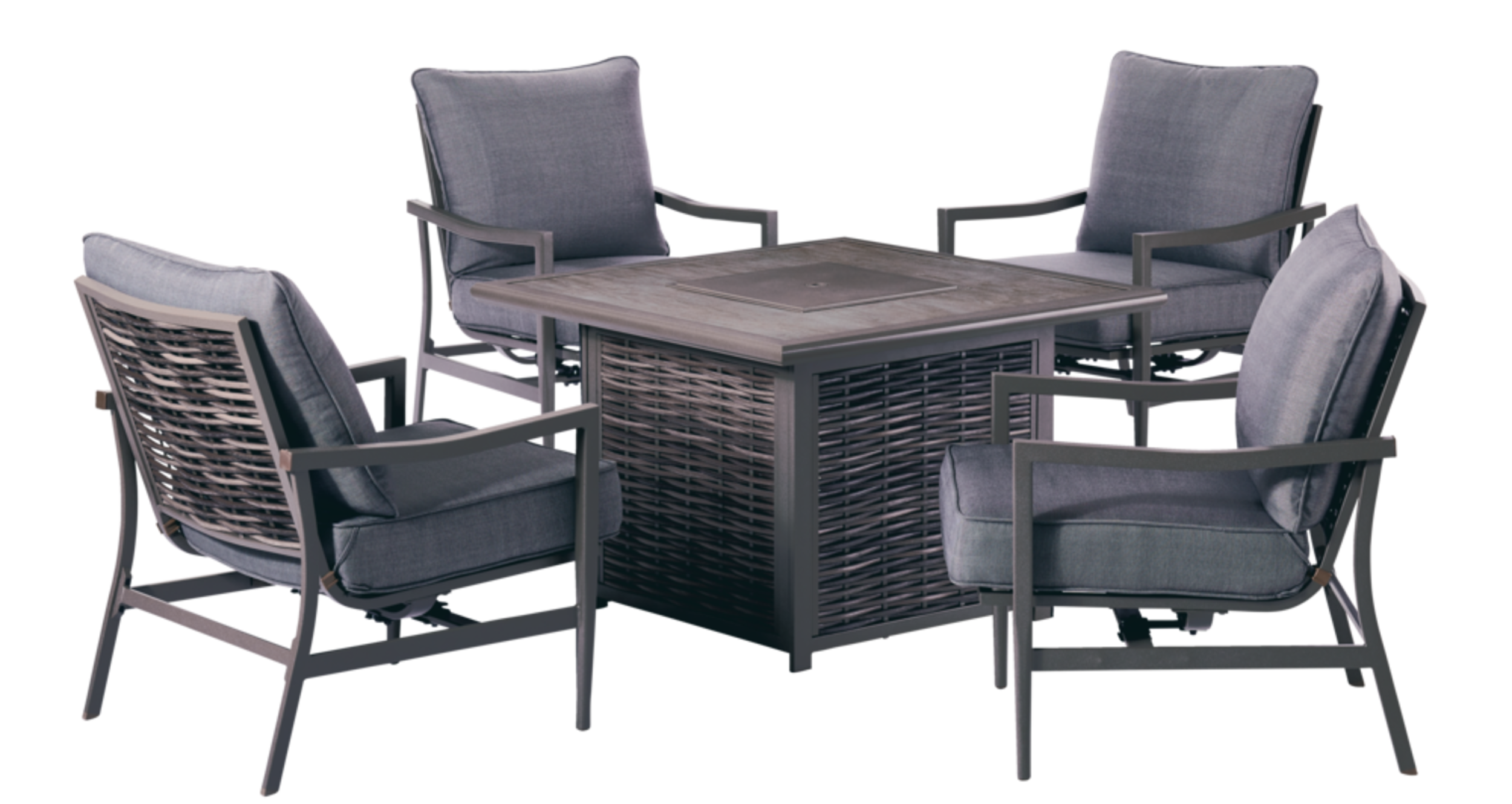 CANVAS Sandbanks All-Weather Wicker Outdoor/Patio Conversation/Chat Set w/Fire Table, 5-pc Front_Elevated