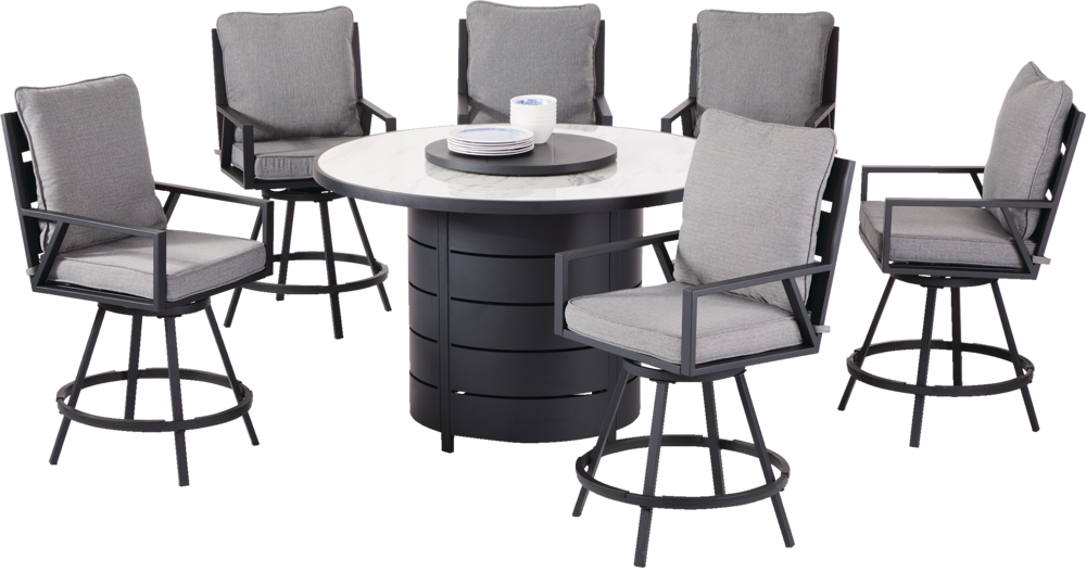 CANVAS Albion Marble Outdoor/Patio Dining Set, w/Fire Table & UVResistant Cushions, 7pc