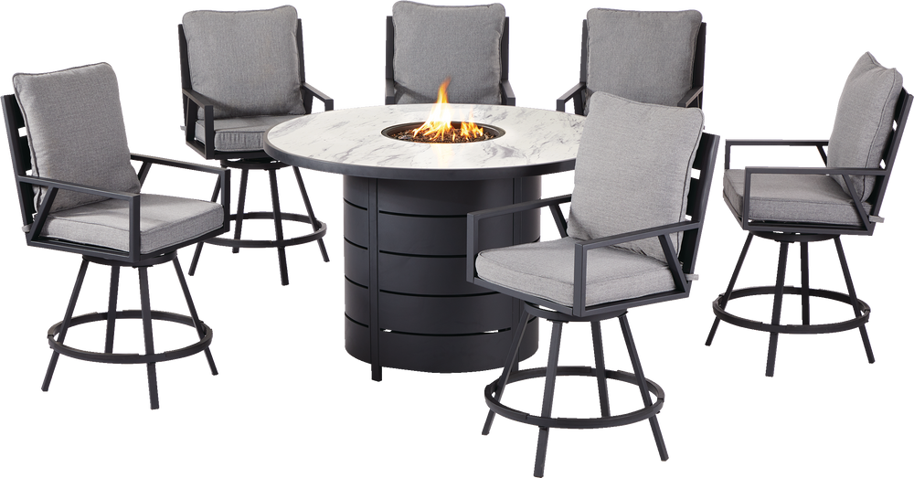 CANVAS Albion Marble Outdoor/Patio Dining Set, w/Fire Table & UVResistant Cushions, 7pc