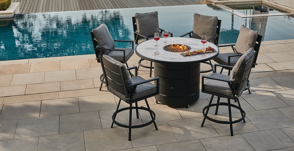 CANVAS Albion Marble Outdoor/Patio Dining Set, w/Fire Table & UV