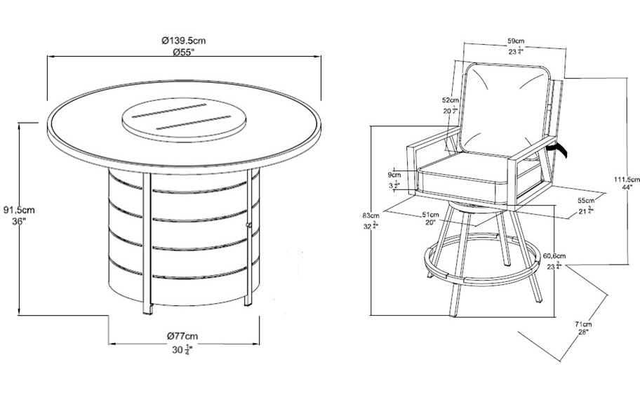 CANVAS Albion Marble Outdoor/Patio Dining Set, w/Fire Table & UVResistant Cushions, 7pc