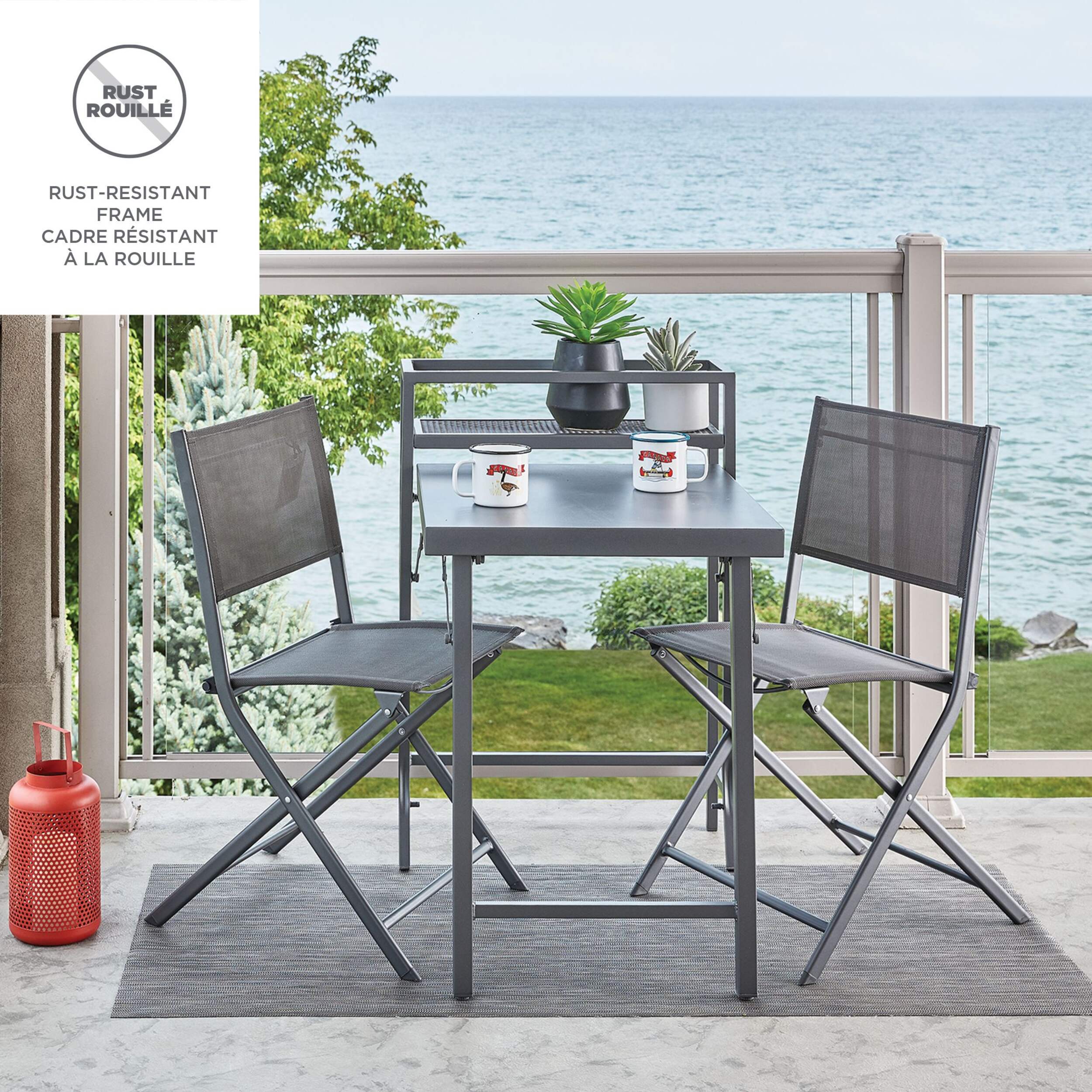 CANVAS Spadina Folding Steel Outdoor/Patio Bistro Set, Grey, 3pc