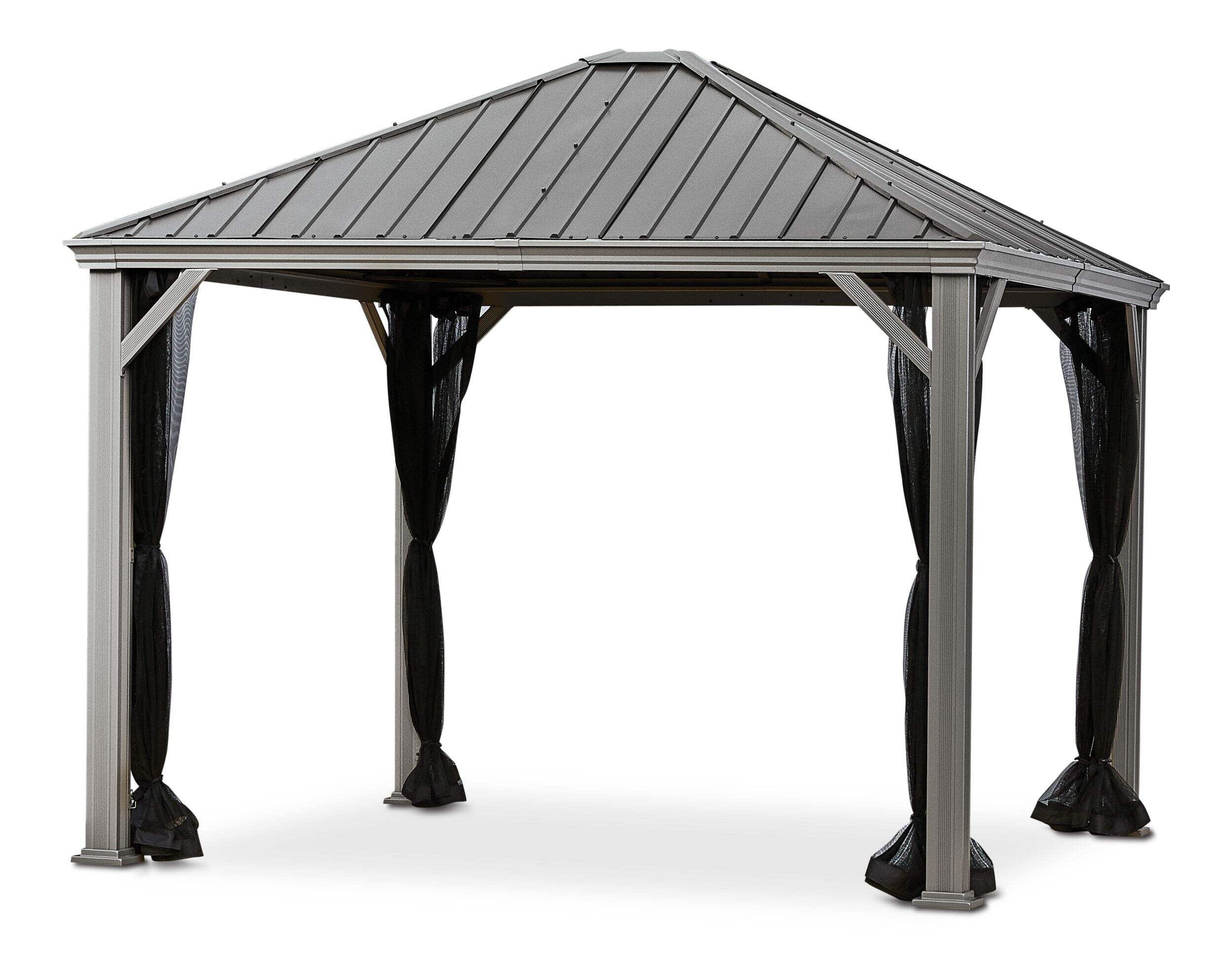 CANVAS Coastline Outdoor/Patio Taupe Aluminum Hard-Top Gazebo w/Mosquito Net, 10-ft x 10-ft Front_Three_Fourths_Angled_Left