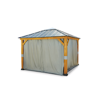 CANVAS Kingsmere Wood Fabric Outdoor/Patio Gazebo Walls & Netting, 10x10-ft Front_Three_Fourths_Angled_Left