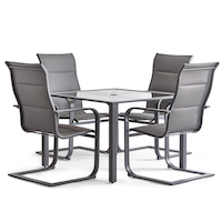 Mobilier à dîner en acier avec plateau en verre CANVAS Minden, gris, paq. 5 Front_Elevated