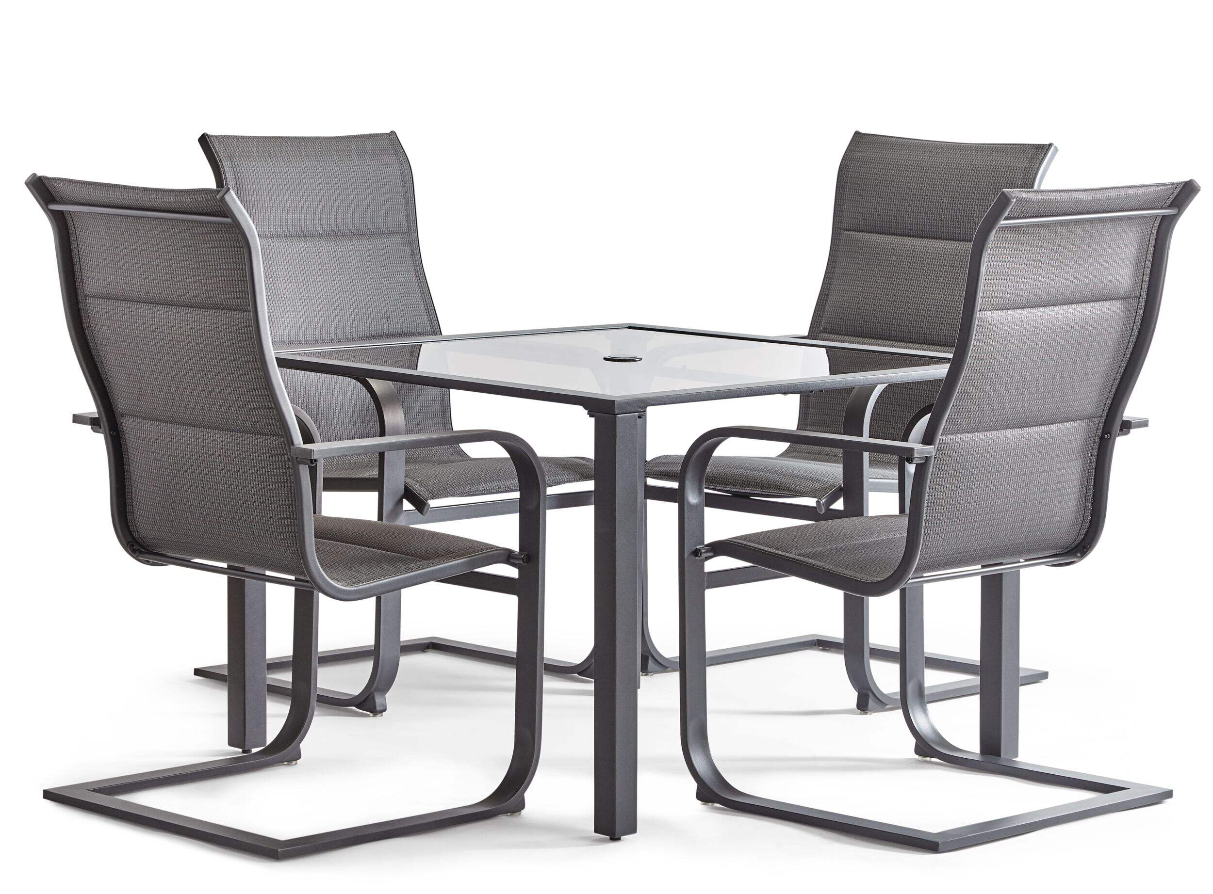 Mobilier à dîner en acier avec plateau en verre CANVAS Minden, gris, paq. 5 Front_Elevated