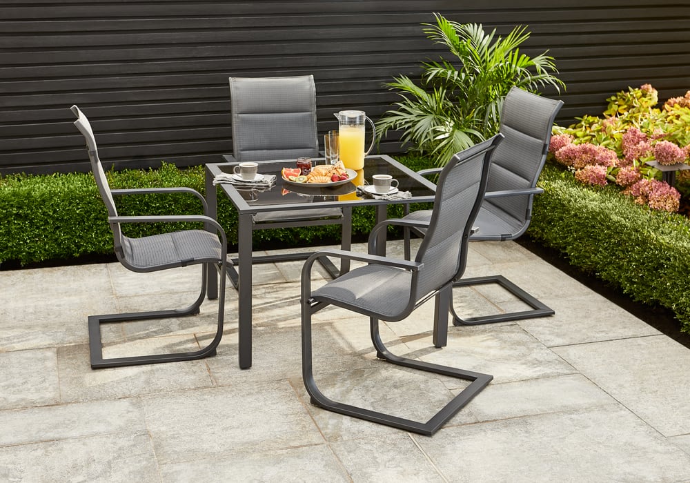 Canvas Minden Steel Outdoor Patio Dining Set W Glass Top Table Grey 5 Pc Canadian Tire - Sling Patio Furniture Canada