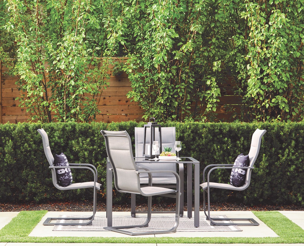 CANVAS Minden Steel Outdoor Patio Dining Set w/Glass Top Table, Grey, 5