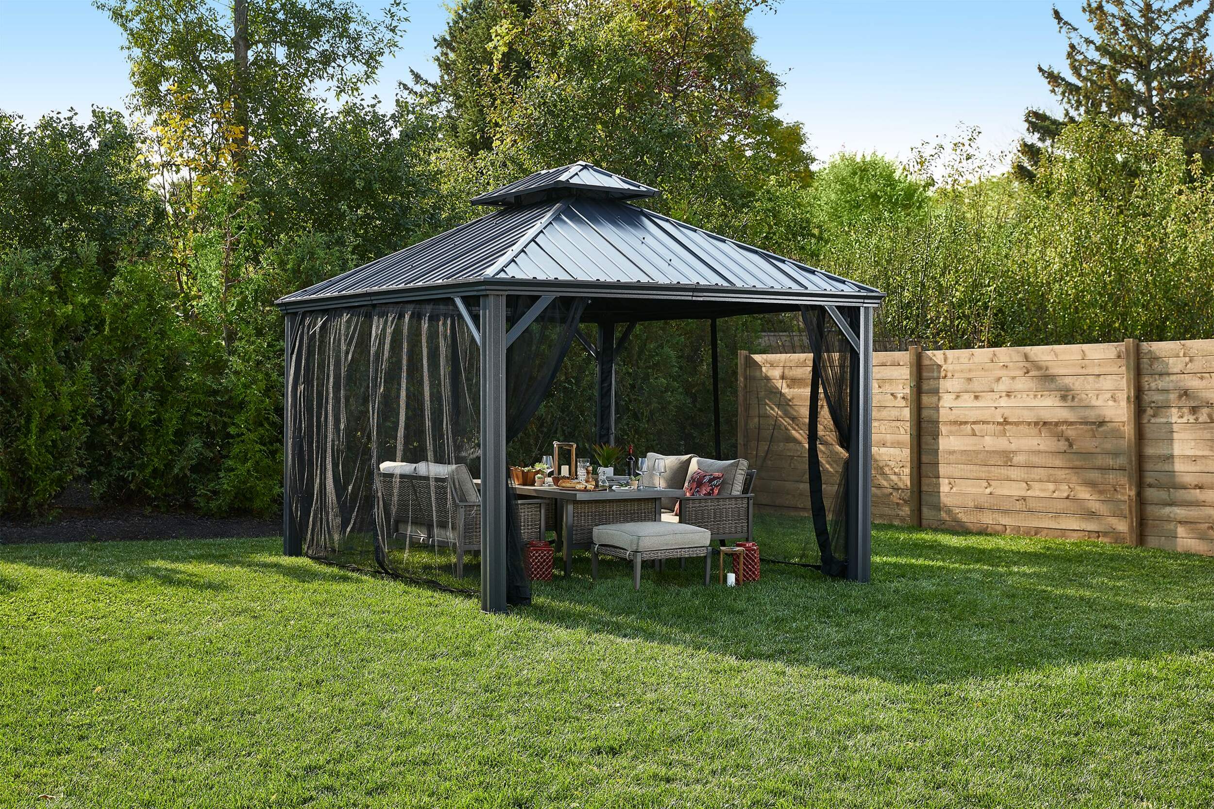 CANVAS Skyline Outdoor Patio HardTop Gazebo w/ Bug Net, for AllSeason