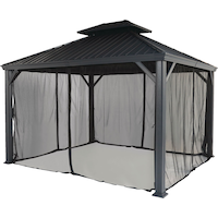 CANVAS Skyline Outdoor/Patio Aluminum Hard-Top Gazebo w/ Bug Net, for All-Season, Black, 10-ft x 12-ft Front_Three_Fourths_Angled_Left