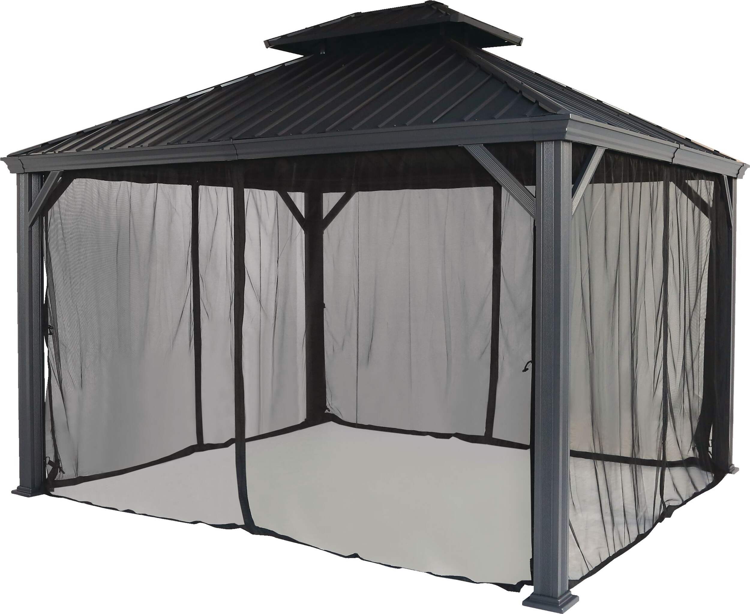 CANVAS Skyline Outdoor/Patio Aluminum Hard-Top Gazebo w/ Bug Net, for All-Season, Black, 10-ft x 12-ft Front_Three_Fourths_Angled_Left