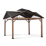 CANVAS Alverstone Square Outdoor/Patio Hard-Top Gazebo w/ Multi-Tier Roof, Brown, 12-ft x 12-ft Front_Three_Fourths_Angled_Right