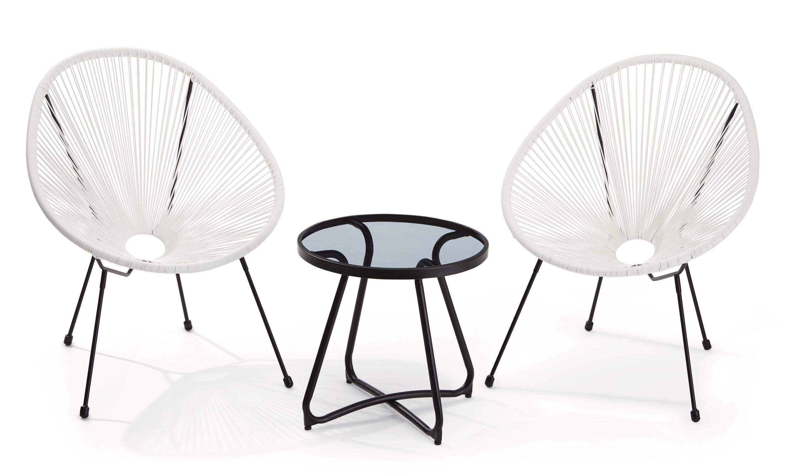 CANVAS Acapulco - Ensemble bistro de jardin en osier à plateau en verre pour toutes les conditions, blanc, 3 pce Composite_or_Mixed