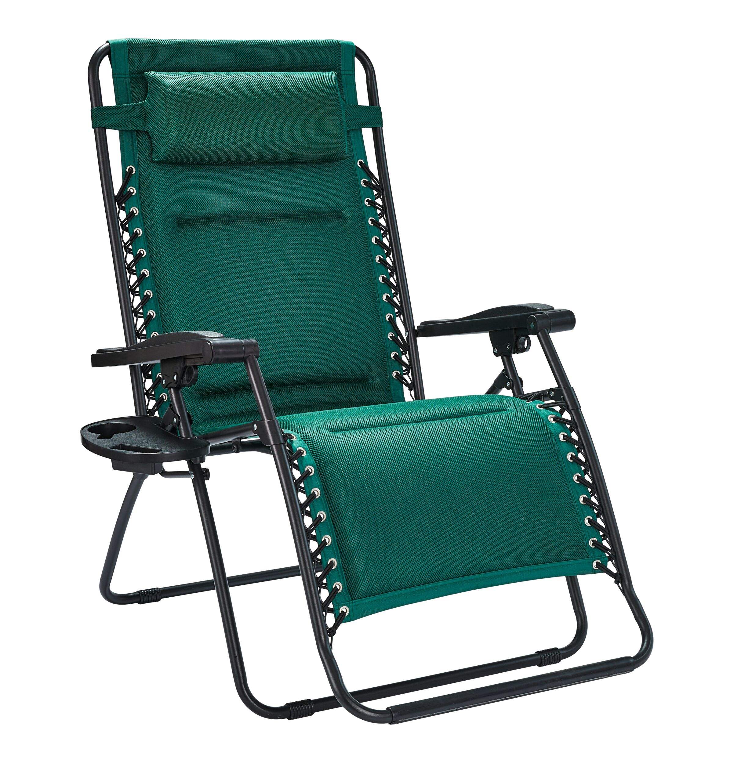 For Living Padded Mesh XL Zero Gravity Lounger Chair, Green Front_Three_Fourths_Angled_Right