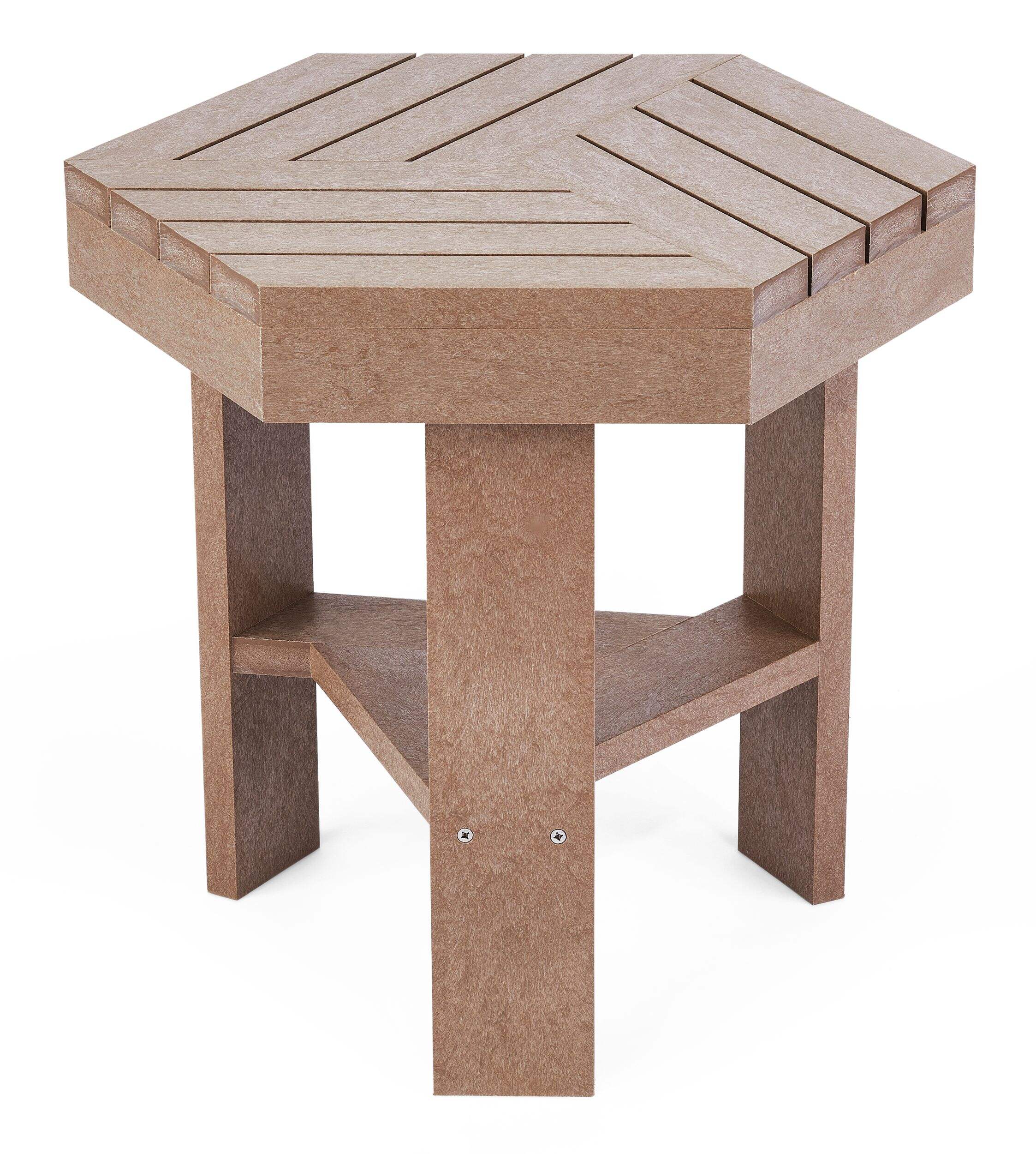 CANVAS Arrowhead Hexagonal UV & Rust-Resistant Outdoor Side Table, 16.4 x 19 x 18-in, Walnut Front_Three_Fourths_Angled_Left