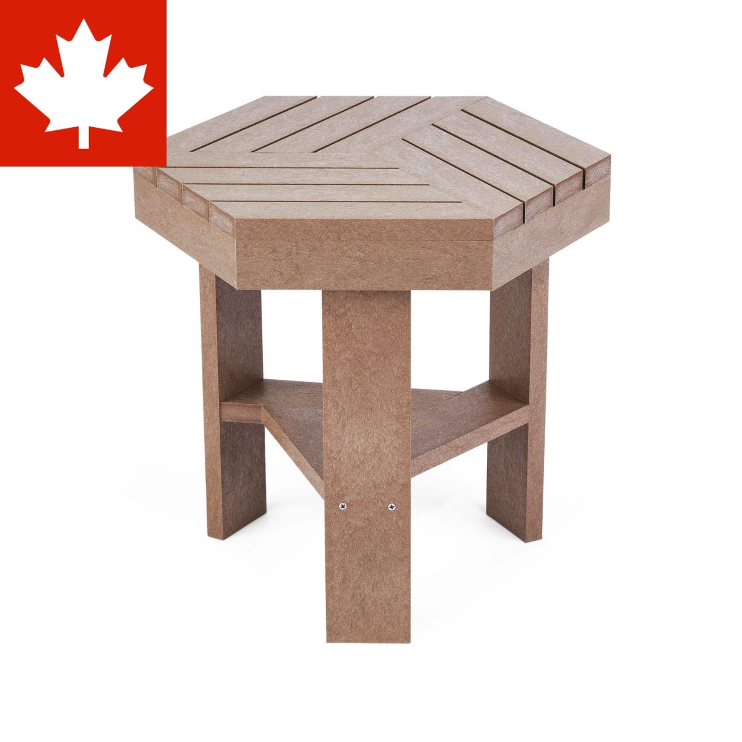CANVAS Arrowhead Hexagonal UV & Rust-Resistant Outdoor Side Table, 16.4 x 19 x 18-in, Walnut Front_Three_Fourths_Angled_Left