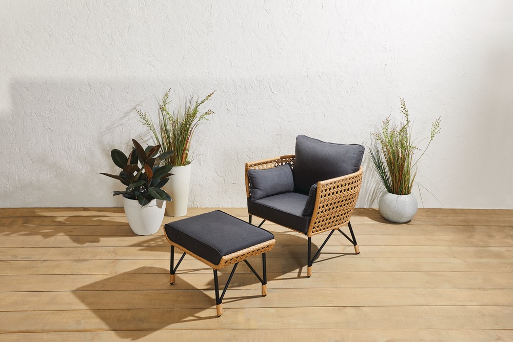 CANVAS Serene Steel & Wicker Outdoor/Patio Chair & Ottoman Set with UV