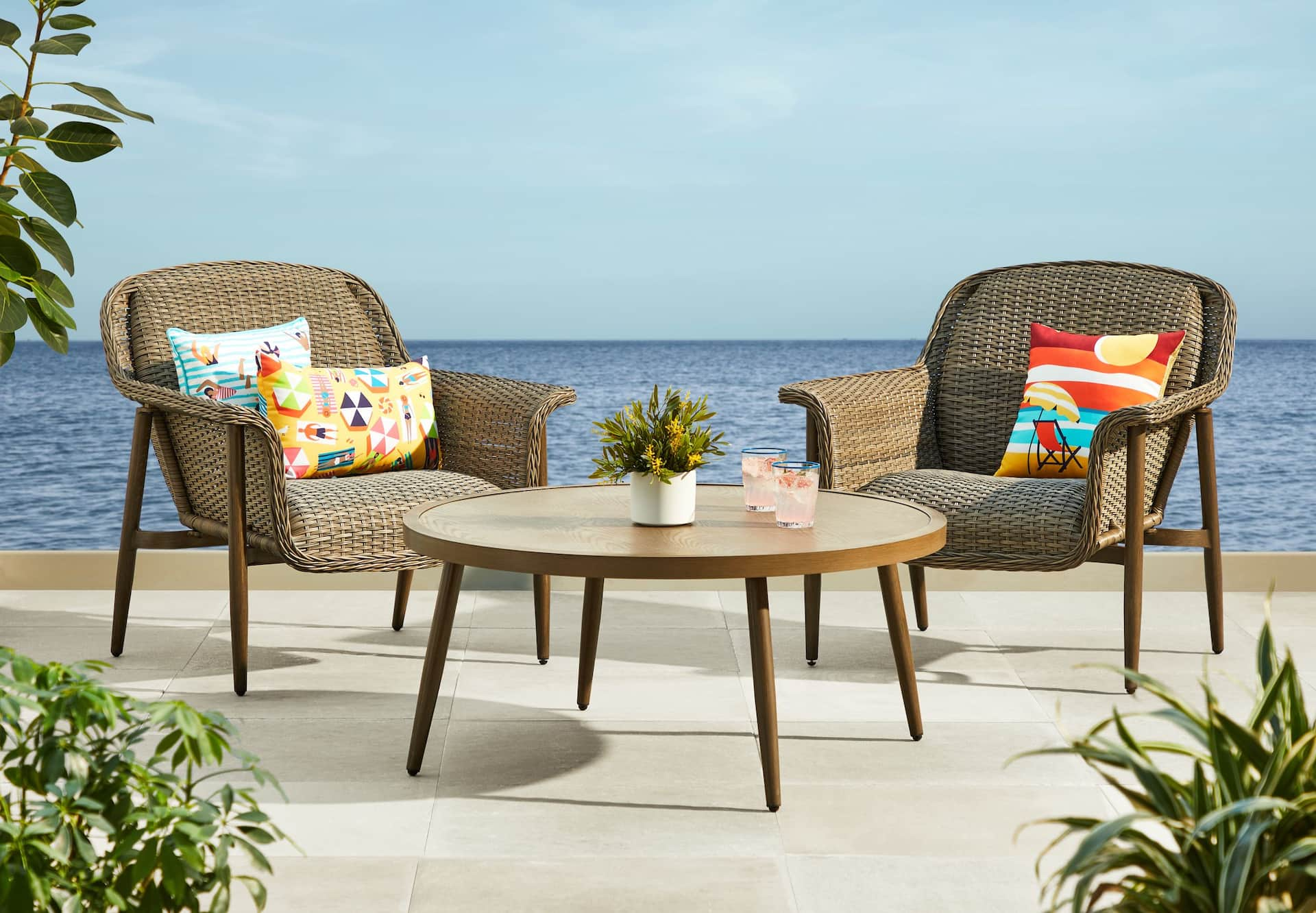 Wicker outdoor deals chair set