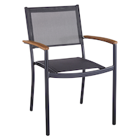 CANVAS Sylvan Aluminum & Teak Wood Outdoor/Patio Stacking Chair, Black