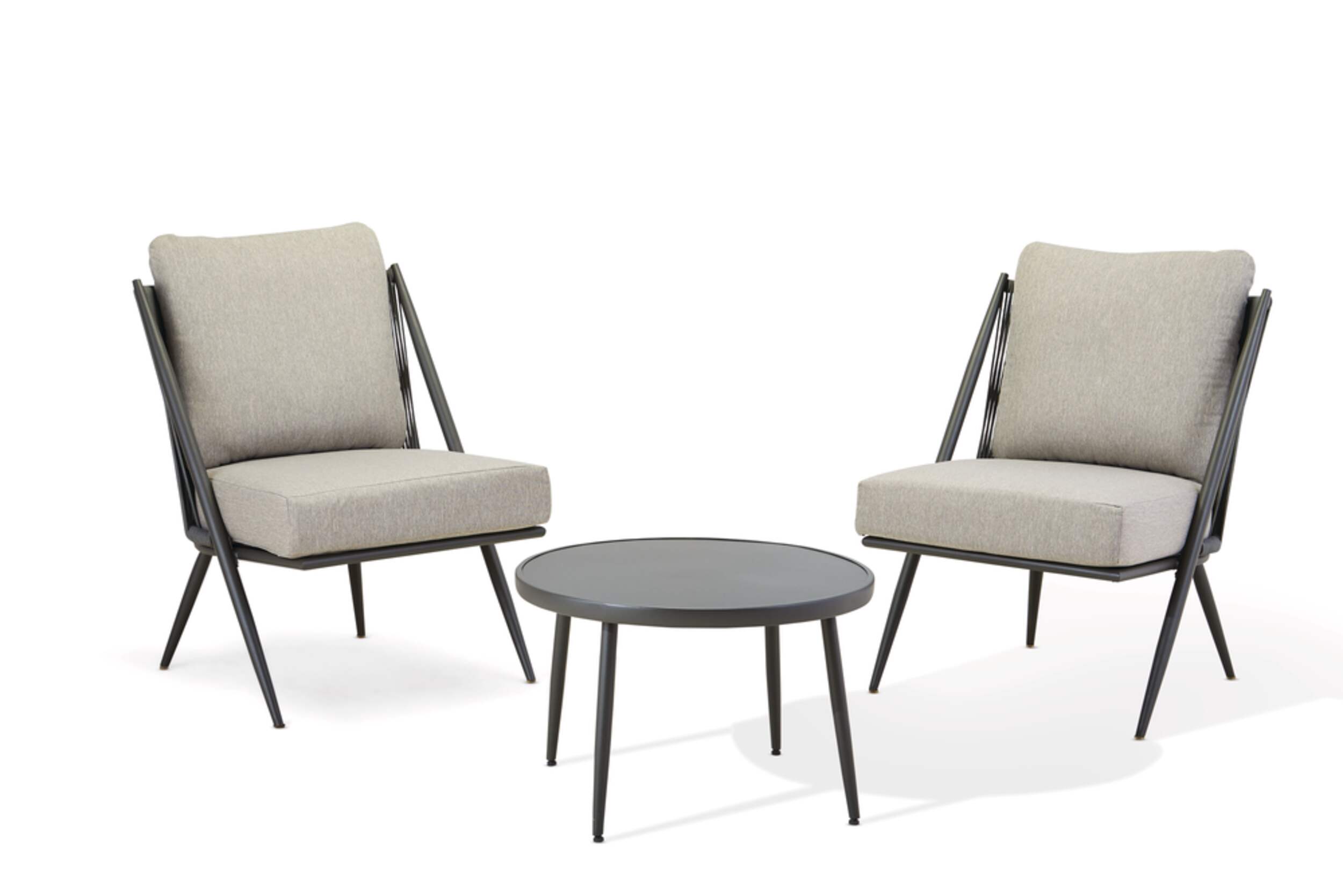 CANVAS Nero Steel Frame Outdoor/Patio/Balcony Chat Set, Grey, 3-pc Front_Elevated