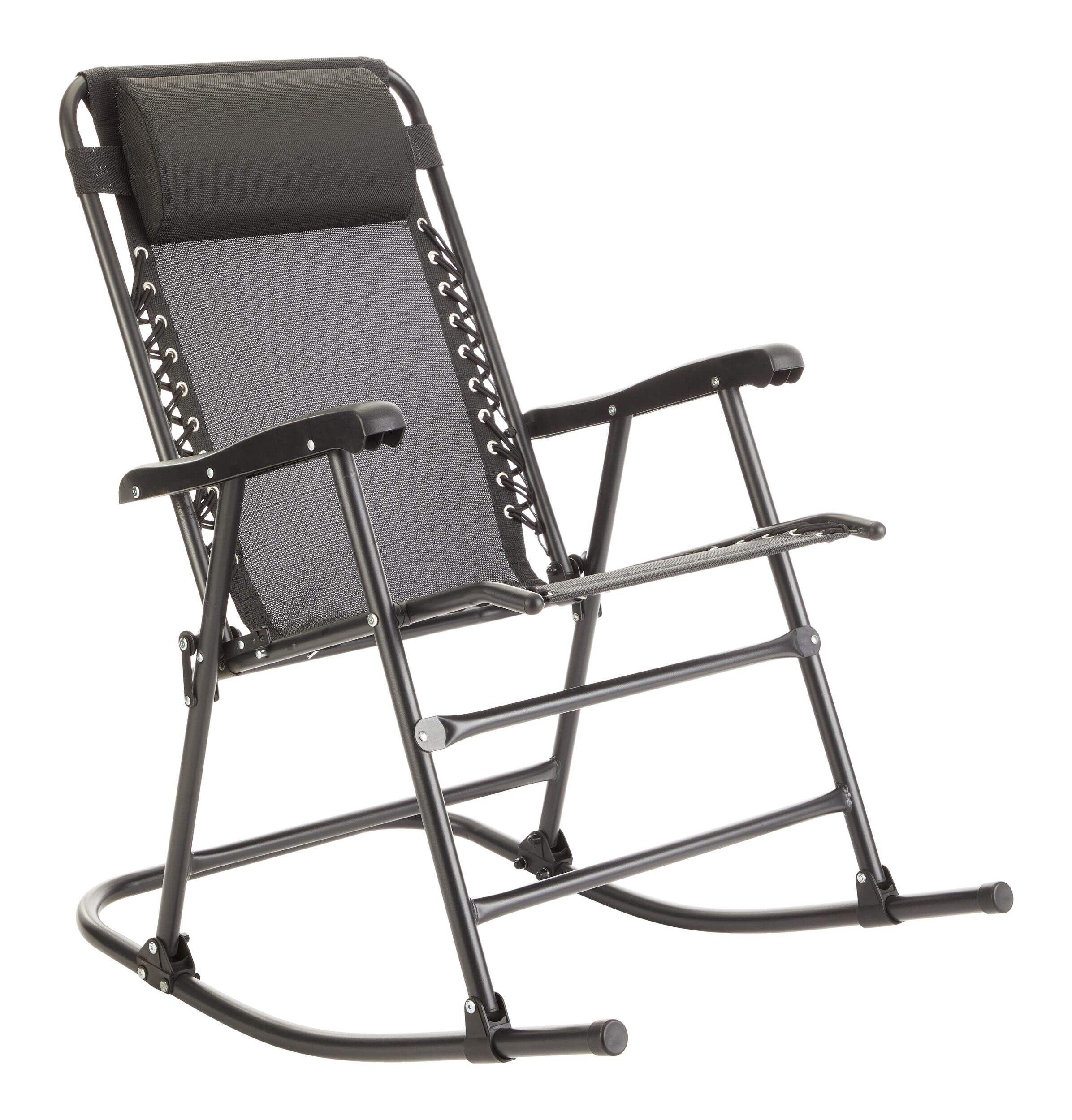 For Living Foldable Rocking Zero Gravity Chair, Polyester, Grey Front_Three_Fourths_Angled_Right