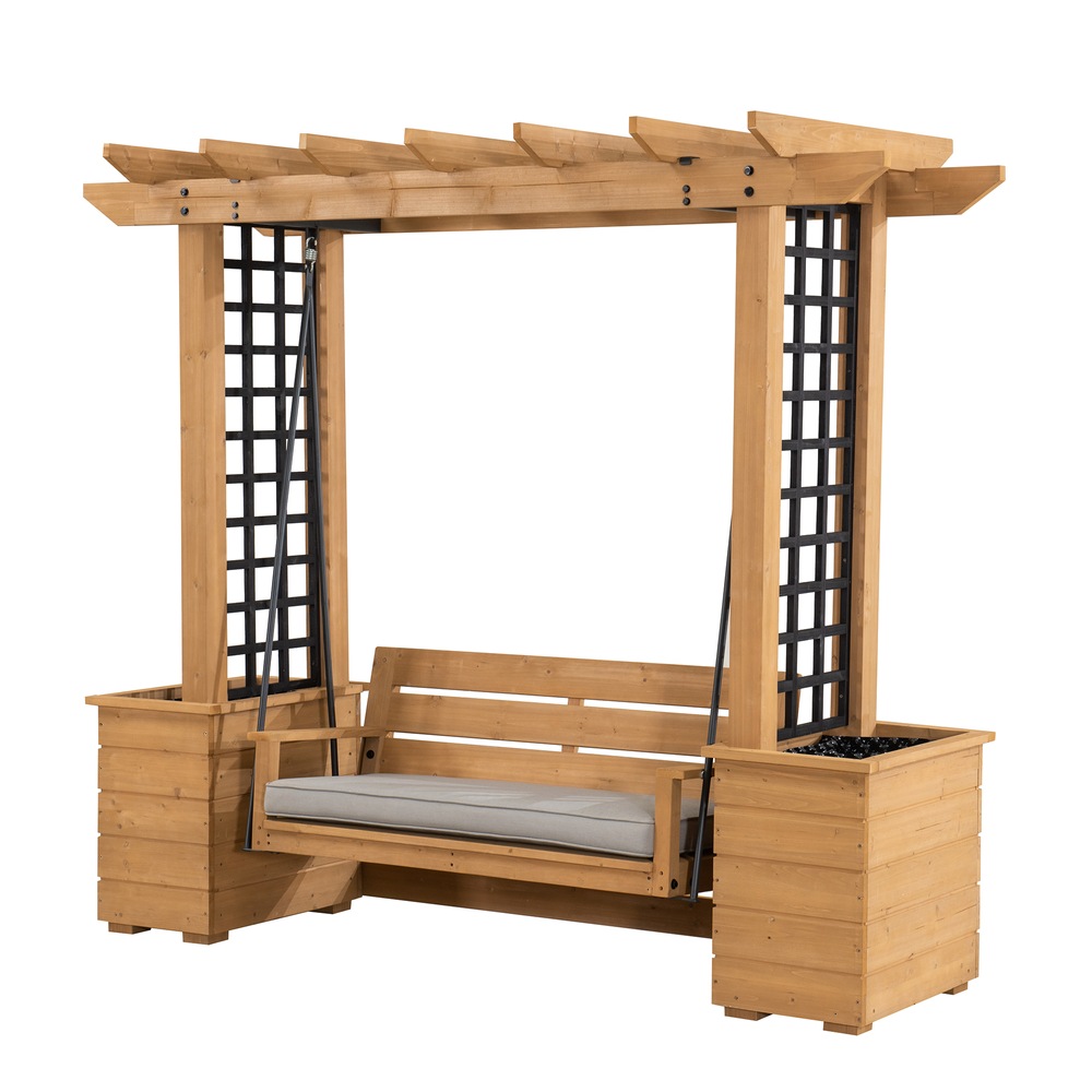 Sunjoy Easland Wooden Outdoor/Patio Porch Swing w/ Bench Cushion, Brown