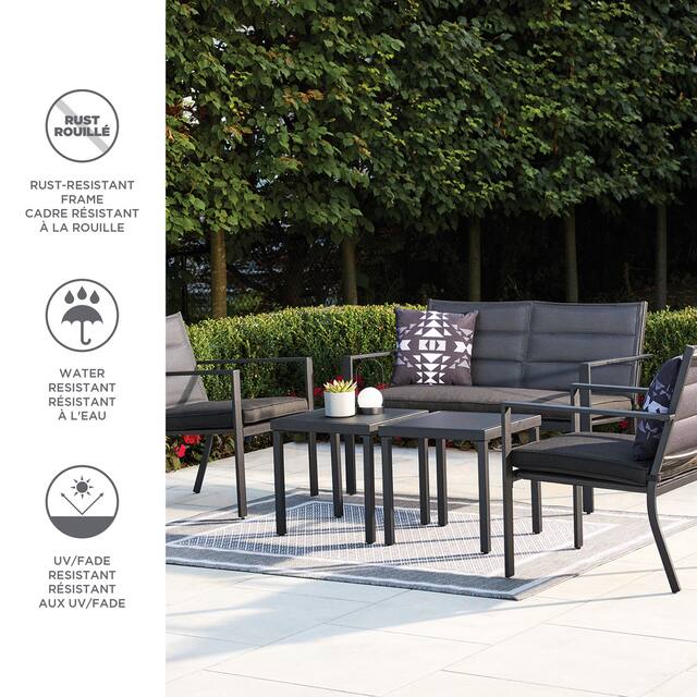 CANVAS Mercier Outdoor/Patio Conversation Set w/Tempered Glass Tabletop ...