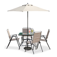 For Living Steel Outdoor/Patio Dining Set with Glass Top Table, Grey, 6-pc Composite_or_Mixed