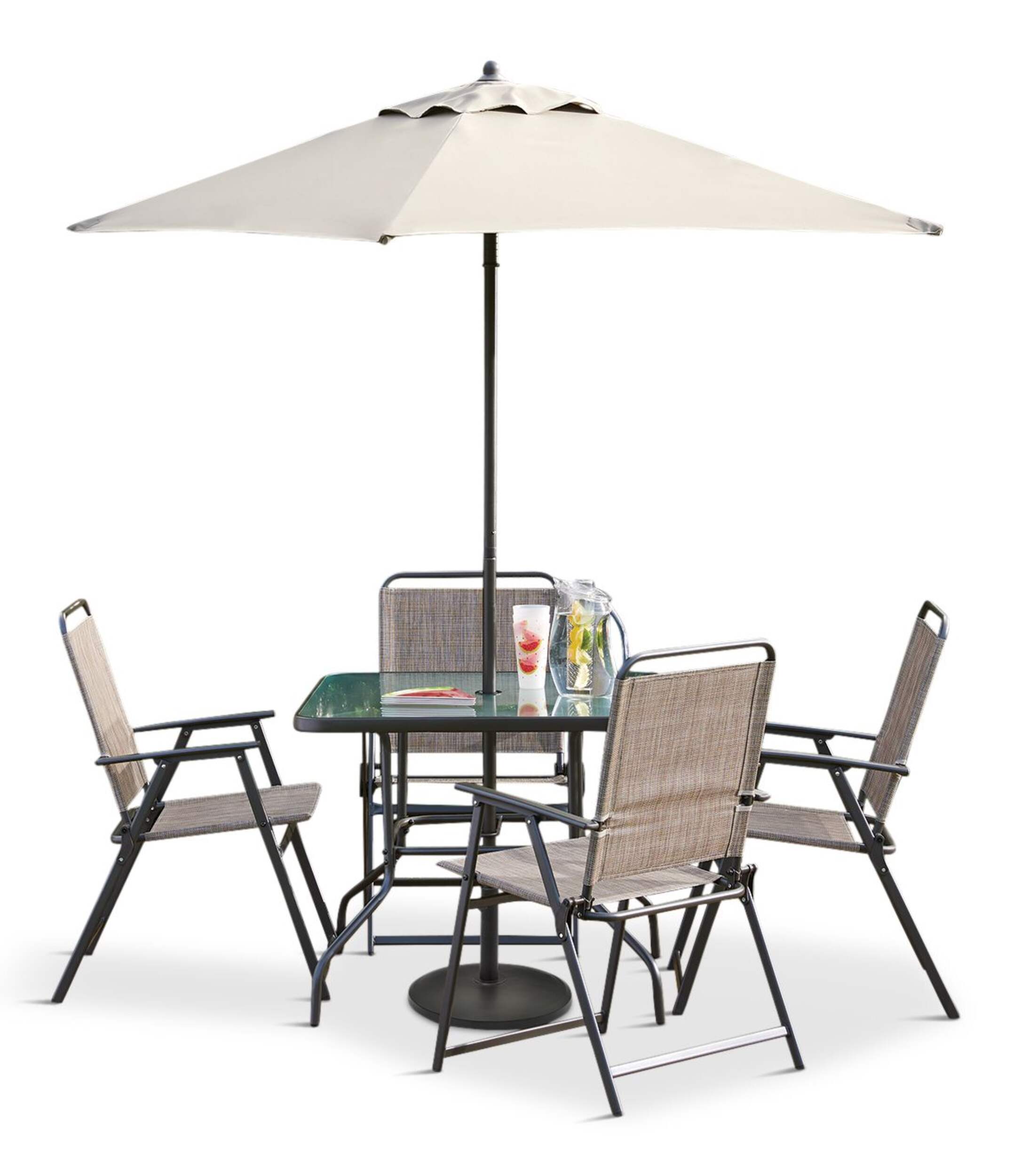 For Living Steel Outdoor/Patio Dining Set with Glass Top Table, Grey, 6-pc Composite_or_Mixed