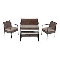 Ensemble de détente en osier avec dessus en verre trempé pour extérieur et terrasse toute saison For Living, paq. 4, brun Composite_or_Mixed
