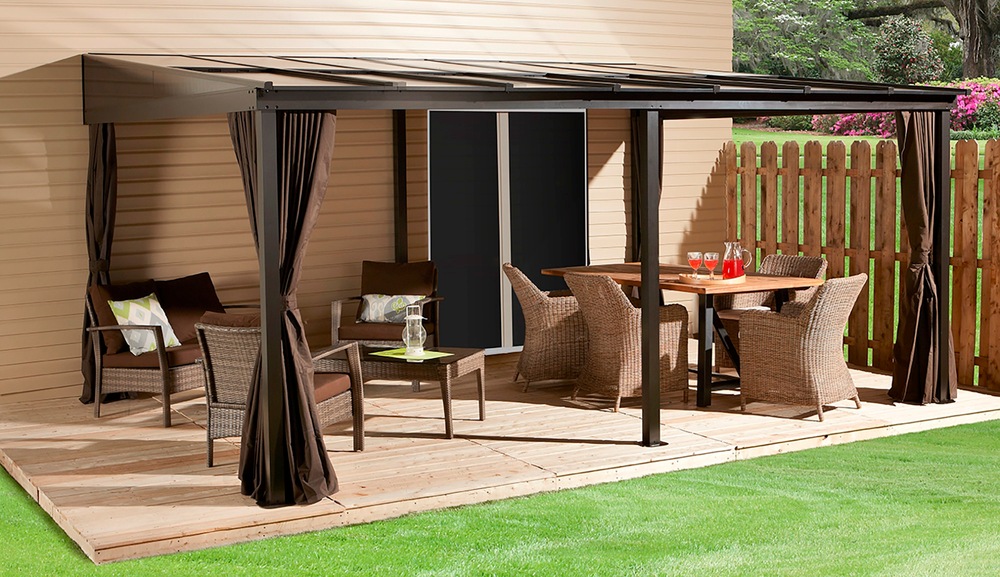 Sojag Pompano Hard Top Wall Mounted Outdoor Patio Gazebo, 12 x 16ft