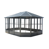 Solarium extérieur en acier galvanisé avec porte coulissante Sojag Korado, gris foncé, 12 x 15 pi Front_Three_Fourths_Angled_Left