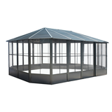 Solarium extérieur en acier galvanisé avec porte coulissante Sojag Korado, gris foncé, 12 x 18 pi Front_Three_Fourths_Angled_Right