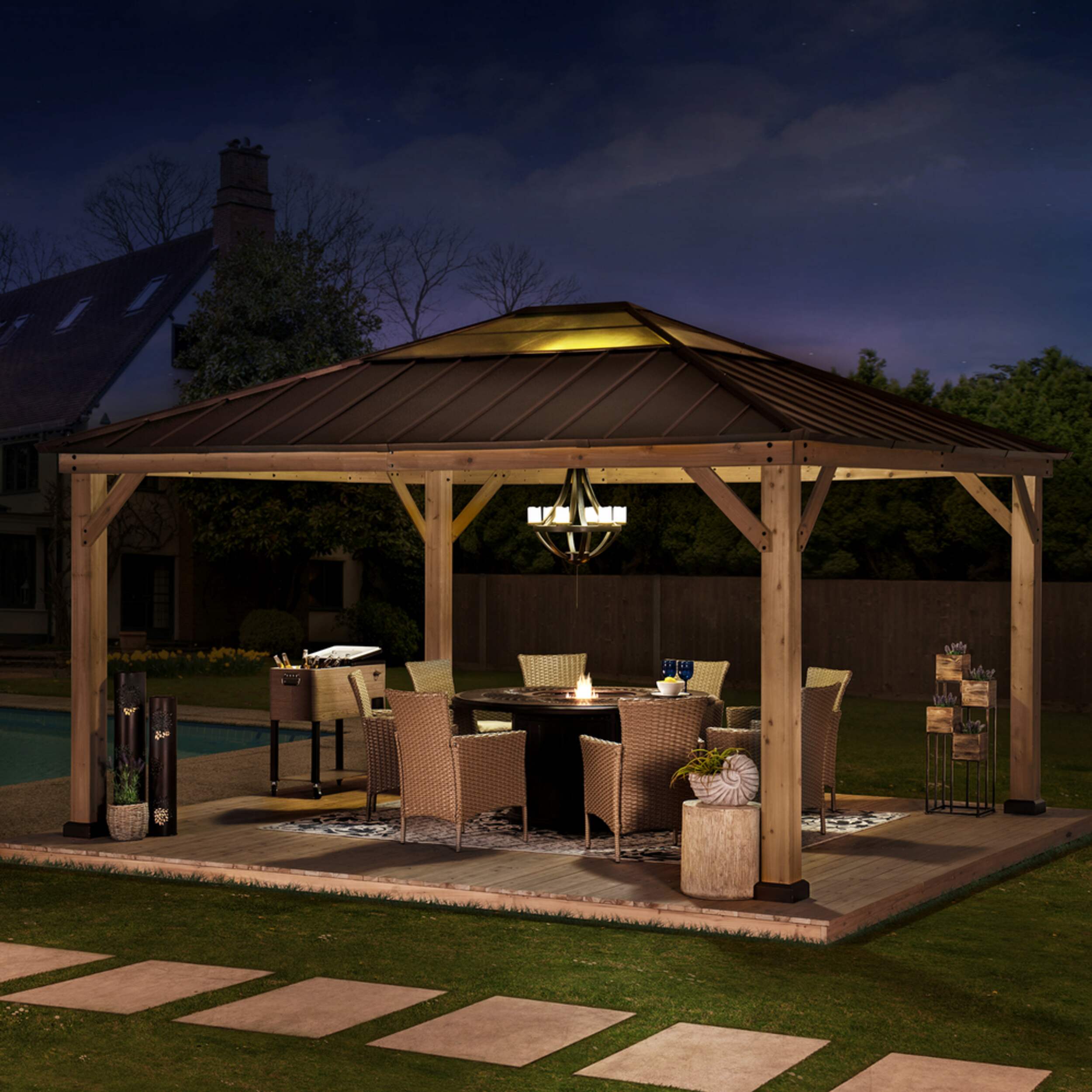 Sunjoy Cedar Framed Hardtop Gazebo, Black, 13ft x 15ft Canadian Tire