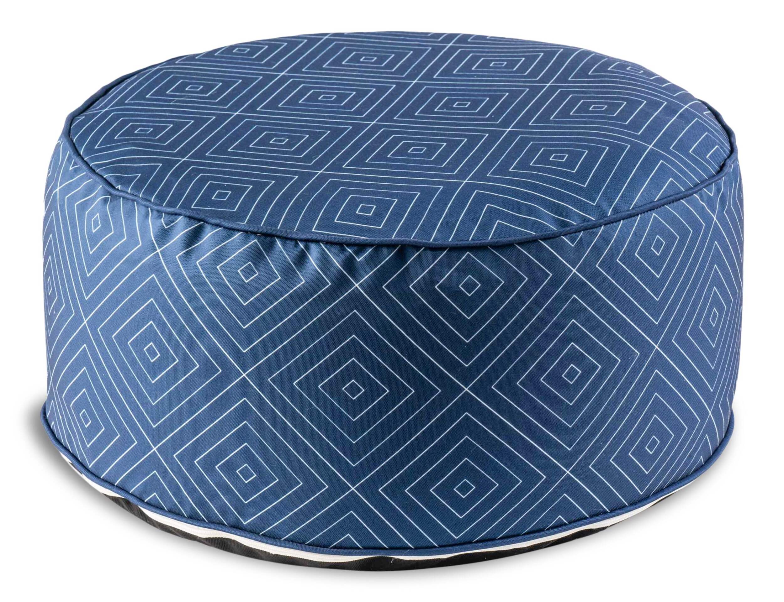 Geo Inflatable Round Ottoman with Removable Cover, UV & Water-Resistant, Navy Front_Elevated