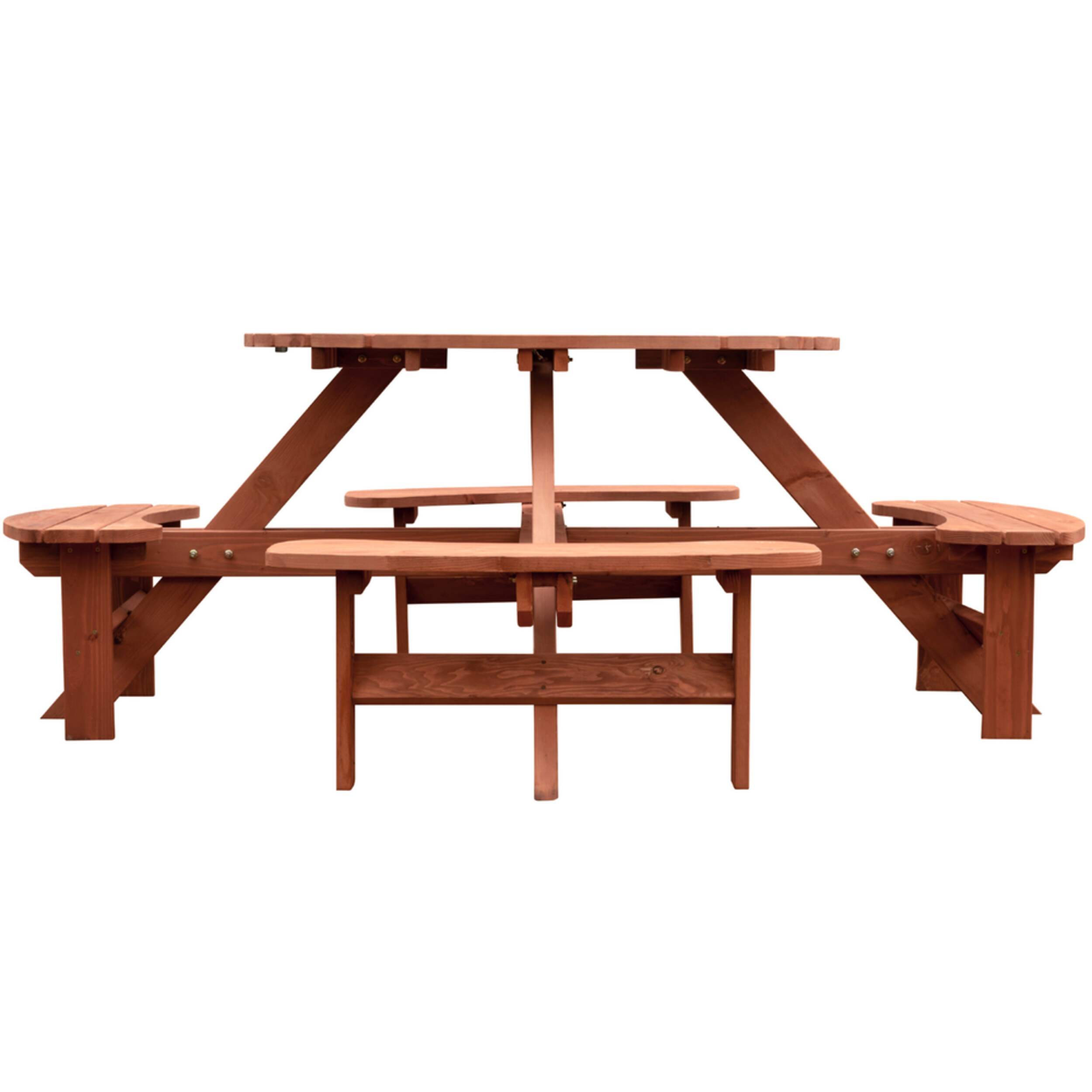 Leisure Season Acrylic Coated Round Wooden Picnic Table with Benches, Medium Brown, 82 x 82 x 30-in Front_Flat