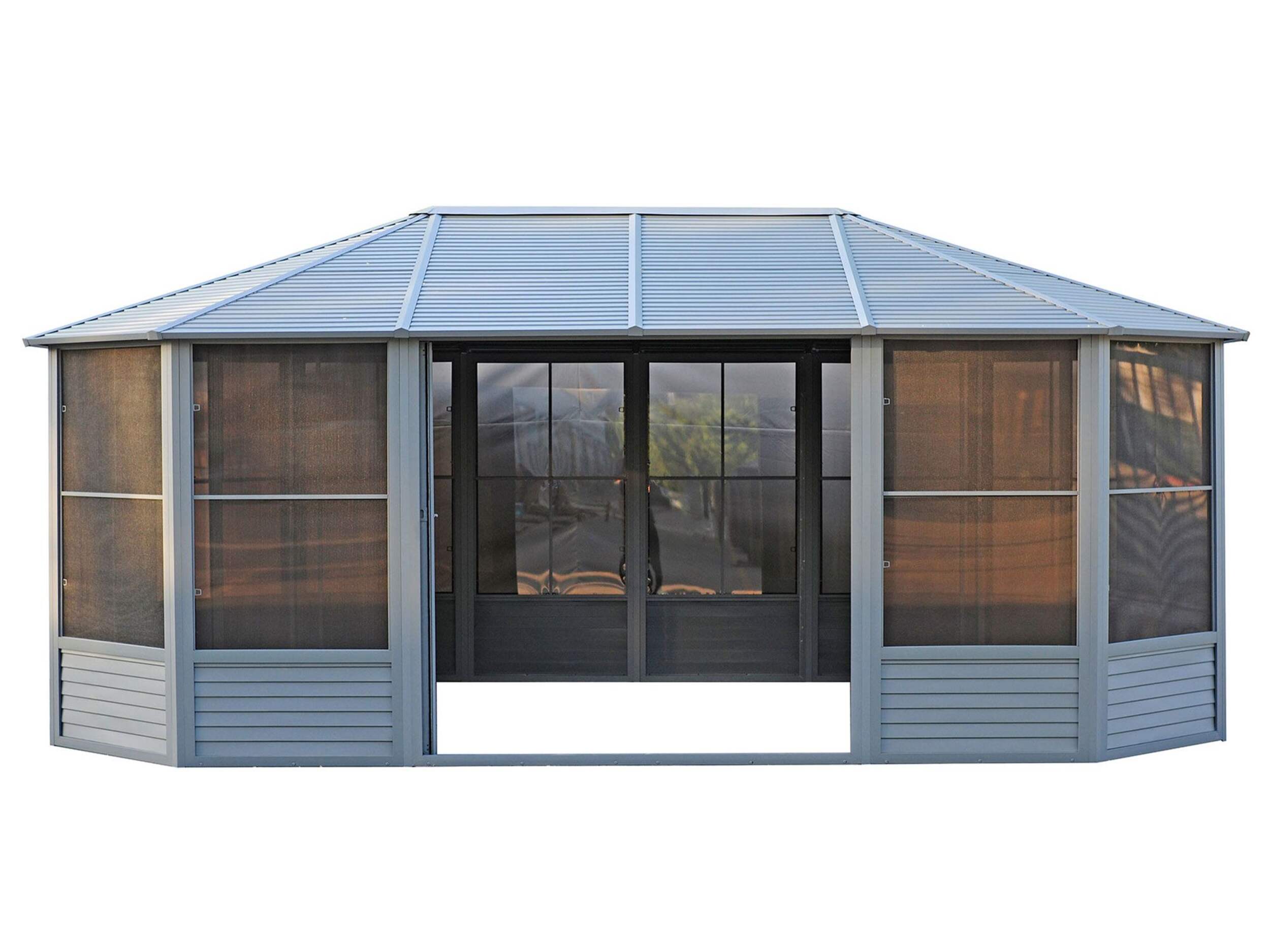 Gazebo Penguin Florence Solarium with Metal Roof, 12 x 18-ft, Slate Front_Flat
