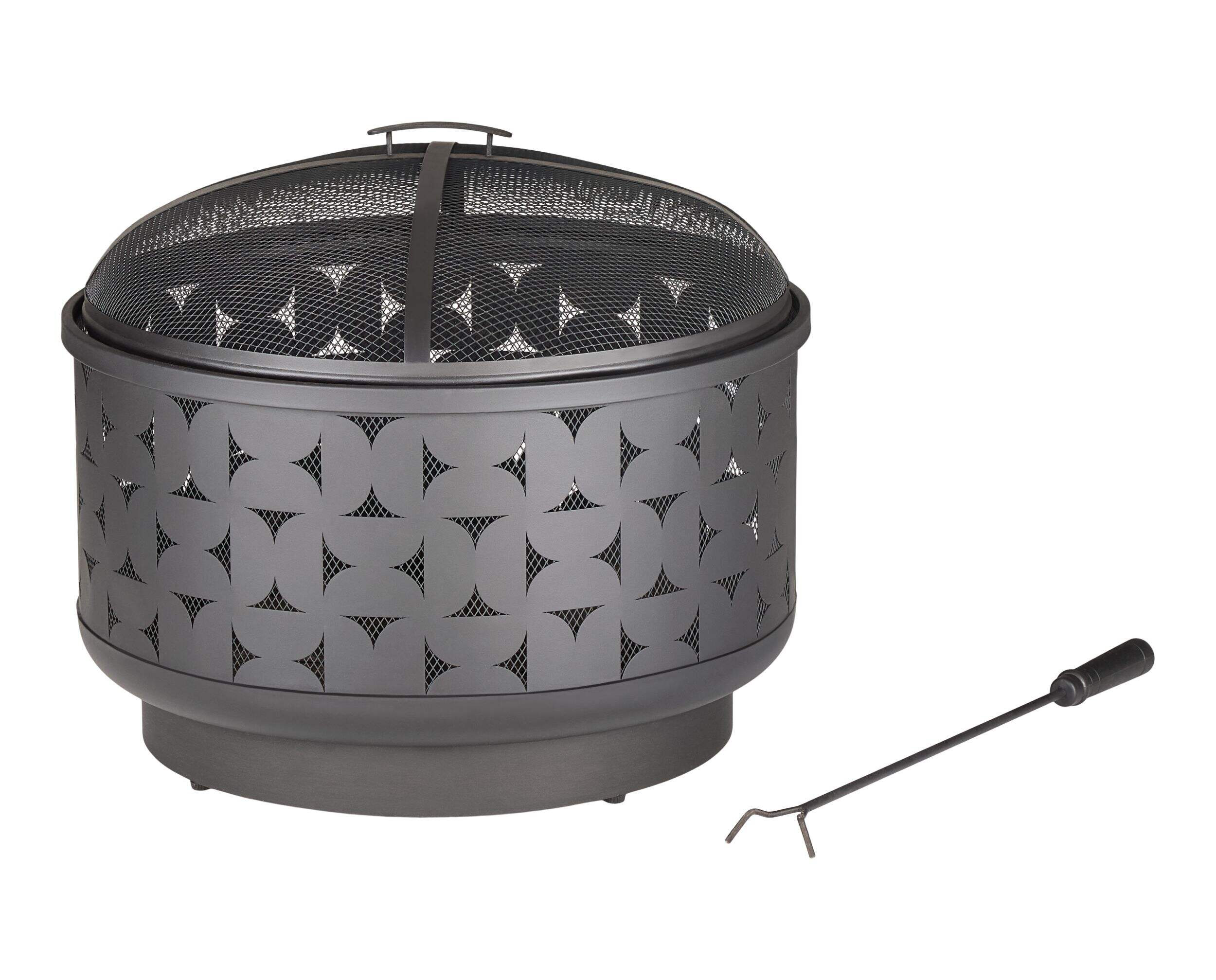 For Living Round Outdoor Wood Burning Fire Pit, Steel, Black, 24-in Front_Elevated